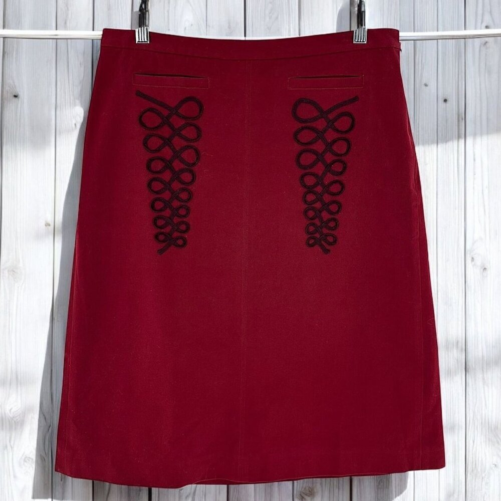 Vintage Y2K Anthropologie Sitwell Maroon Red Knee Length Skirt Size 10